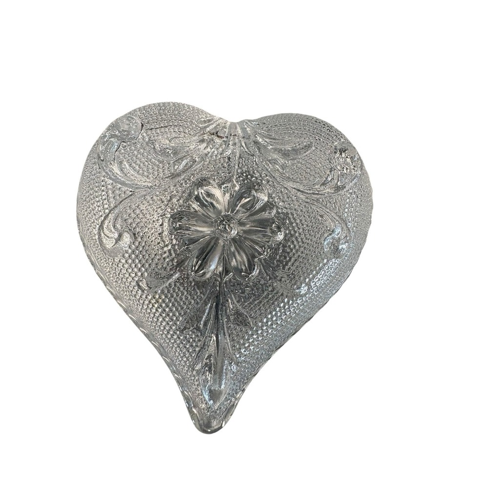 Vintage Heart Shaped Pressed Glass Trinket Box w/ Lid Set of 2